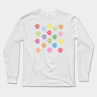 Cute doodle hand drawn colorful paw prints Long Sleeve T-Shirt